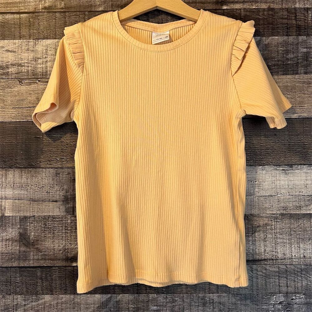 Zara Girls Orange Ribbed Short-Sleeved Top‎ Size 11-12 Years Casual T-Shirt